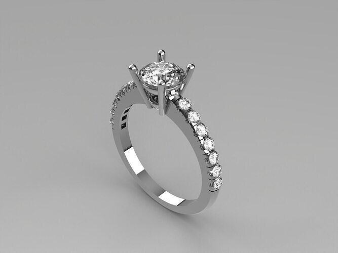 Engagement Ring with round stone and side-stones 3D print model