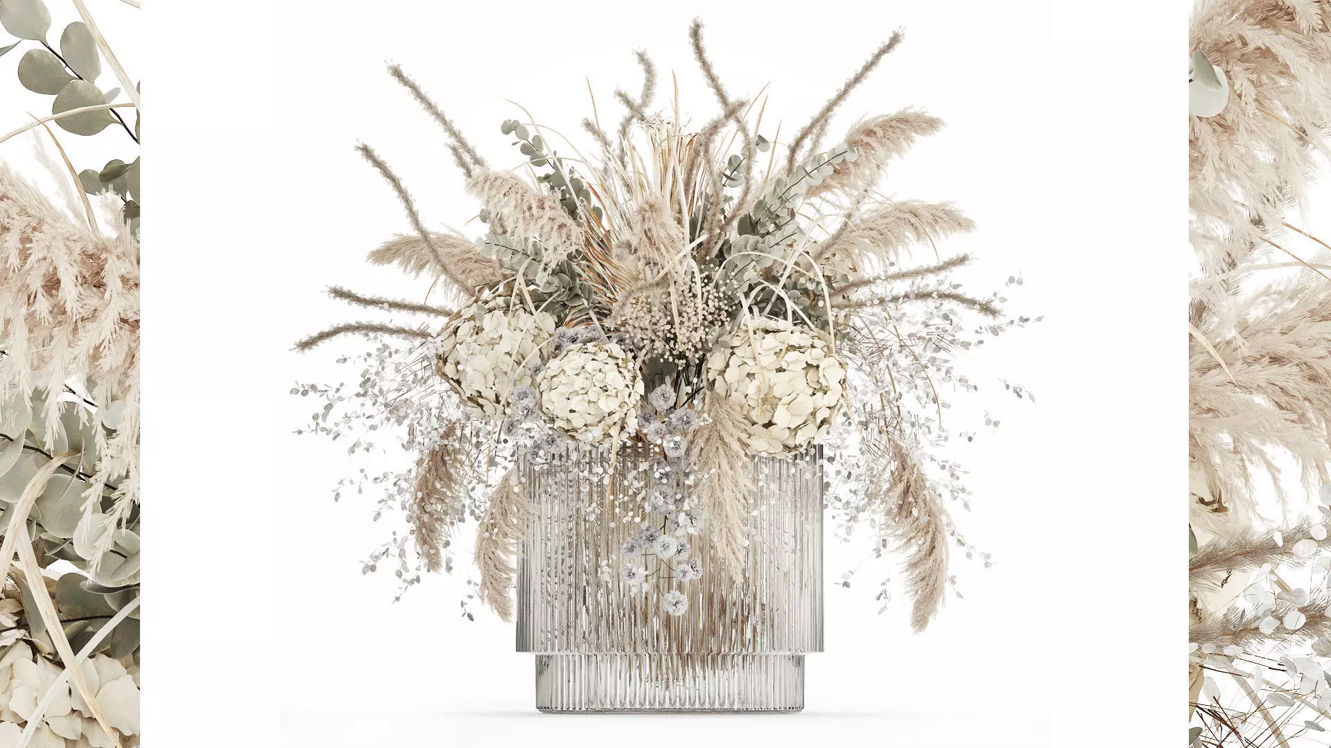Bouquet Dried Flowers Pampas Hydrangea Palm Leaf 488 3D model