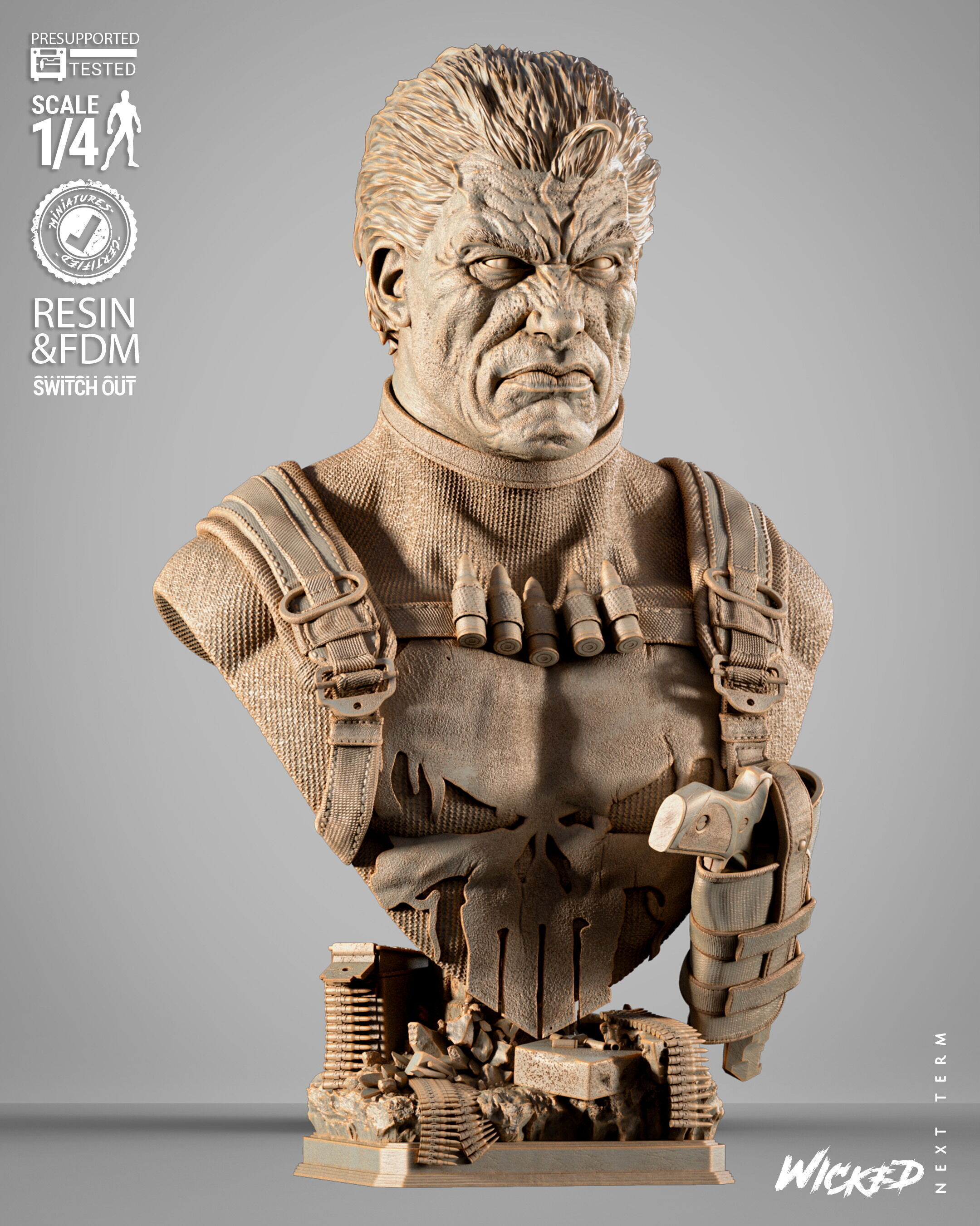 Wicked Marvel Punisher Portrait Bust 3D print model_12