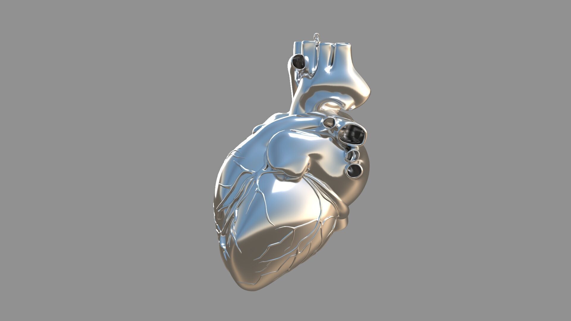 human heart pendent silver 3D model_2