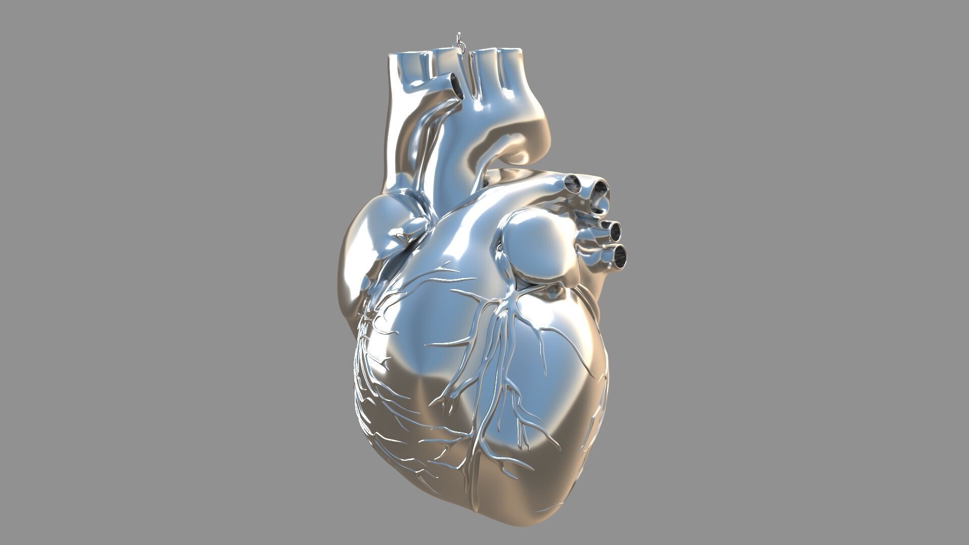 human heart pendent silver 3D model_1