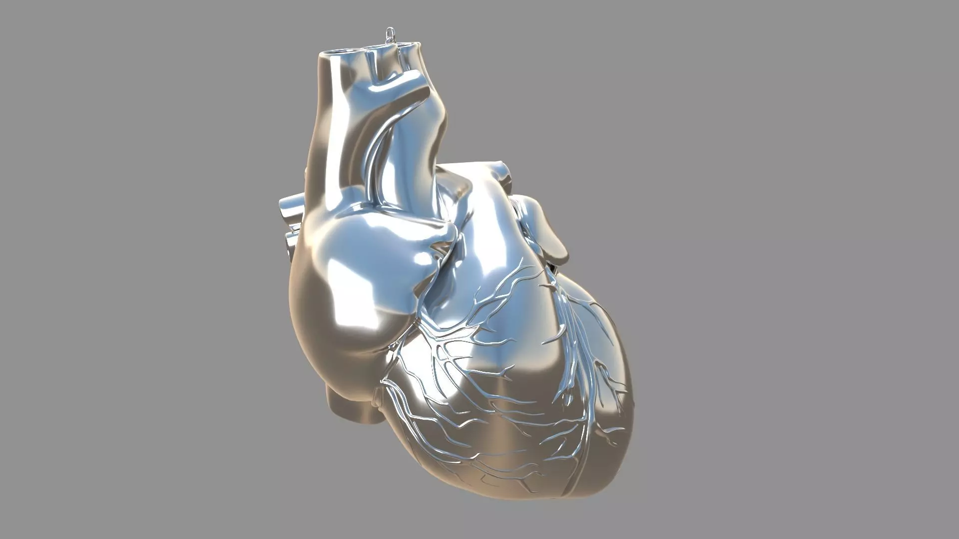 human heart pendent silver 3D model_0