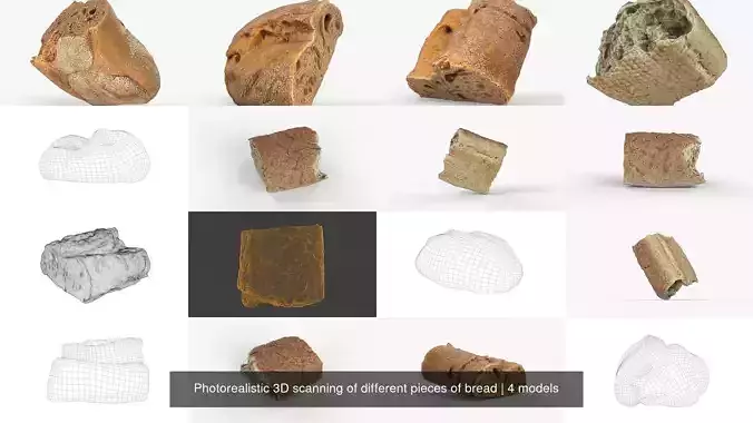 Photorealistic 3D scanning of different pieces of bread