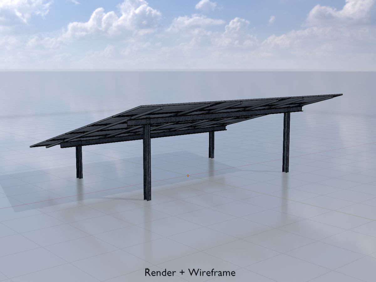 Solar module version 2 width 7260mm tilt angle 15 degrees Low-poly 3D model_6