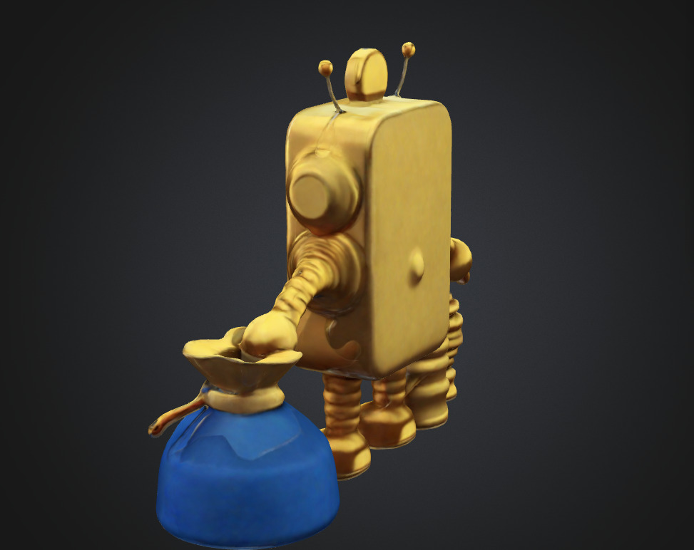 Bitcoin robot with gold coin bag Low-poly 3D model_4