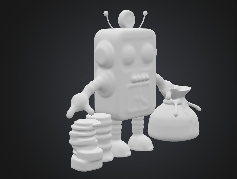 Bitcoin robot with gold coin bag Low-poly 3D model_6