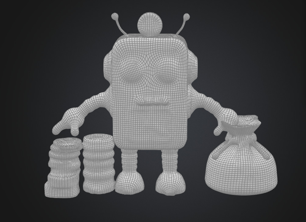 Bitcoin robot with gold coin bag Low-poly 3D model_8