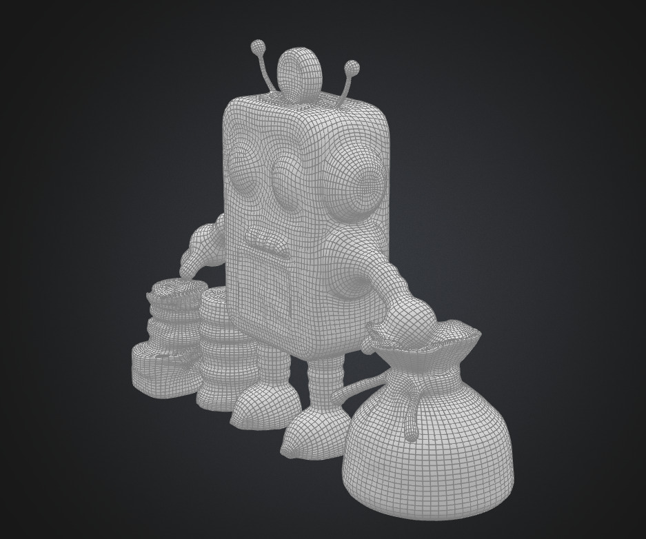 Bitcoin robot with gold coin bag Low-poly 3D model_10