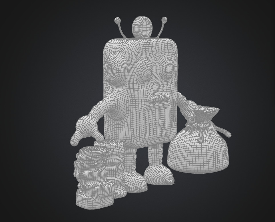 Bitcoin robot with gold coin bag Low-poly 3D model_7