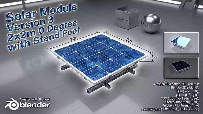 Solar module version 3 2x2m tilt angle 0 degrees with stand