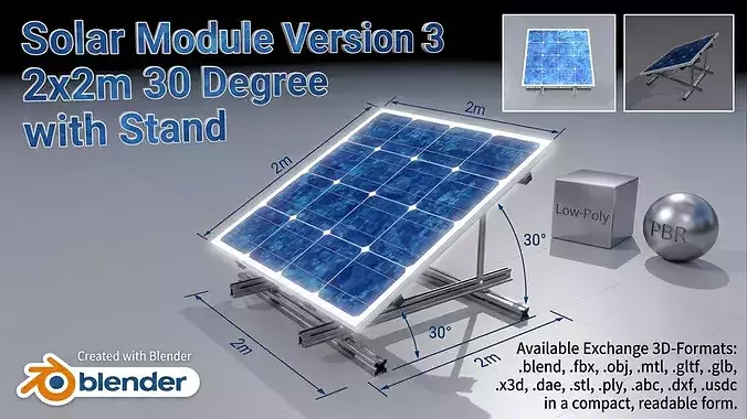 Solar module version 3 2x2m tilt angle 30 degrees with stand