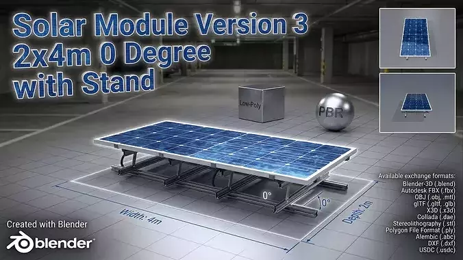 Solar module version 3 2x4m tilt angle 0 degrees with stand