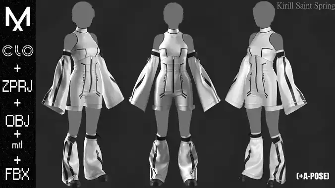 Female Outfit Marvelous designer Clo3d OBJ mtl FBX ZPRJ