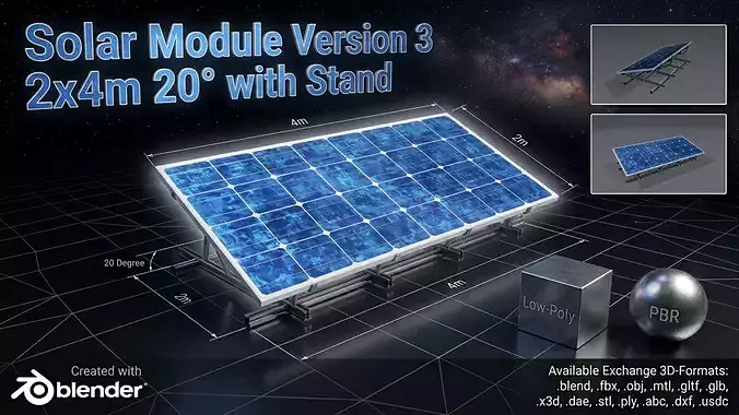 Solar module version 3 2x4m tilt angle 20 degrees with stand