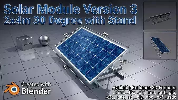 Solar module version 3 2x4m tilt angle 30 degrees with stand