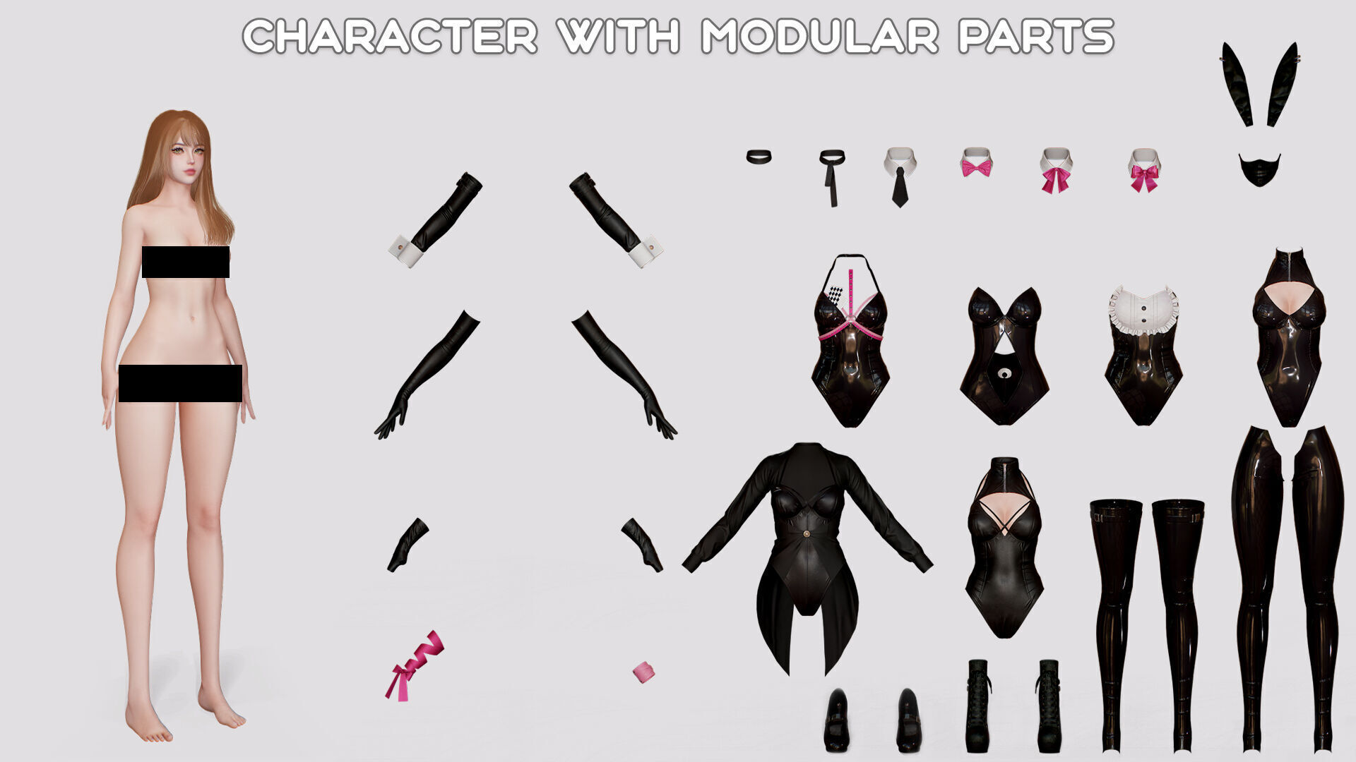 Customizable Bunny Girls Low-poly 3D model_10
