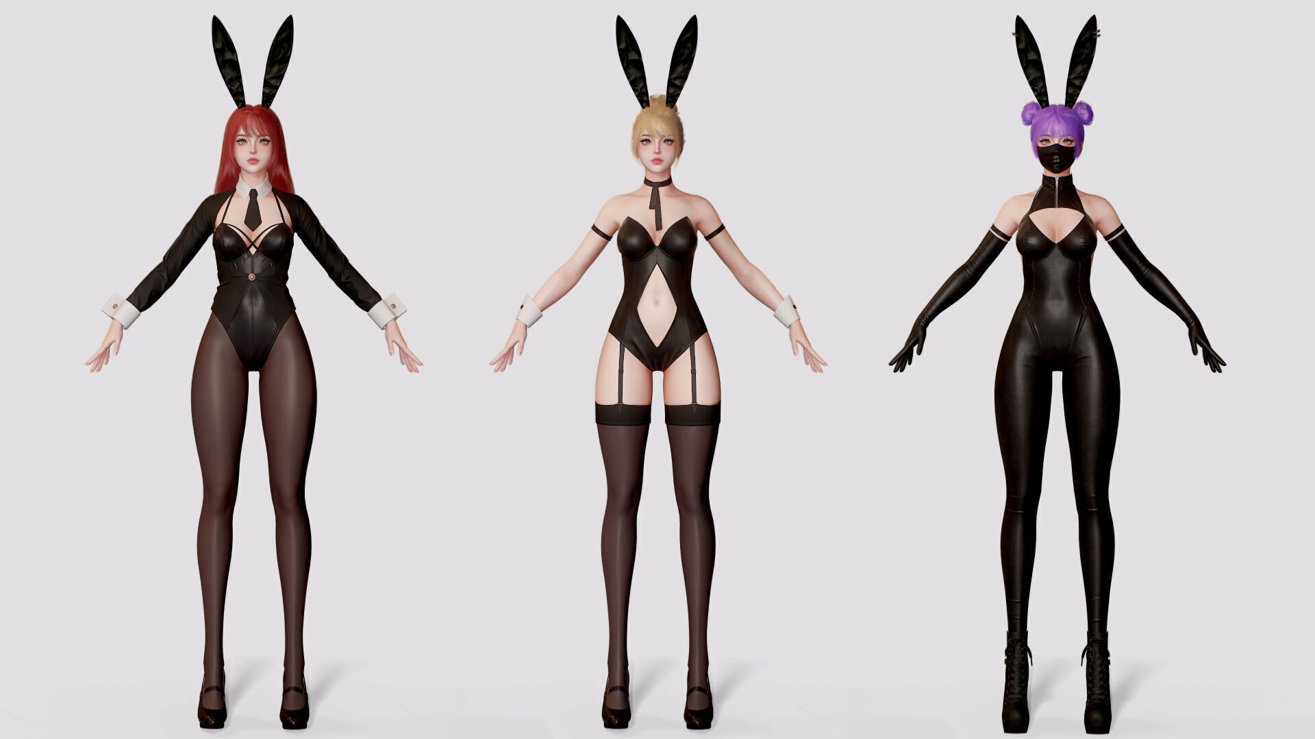 Customizable Bunny Girls Low-poly 3D model_9