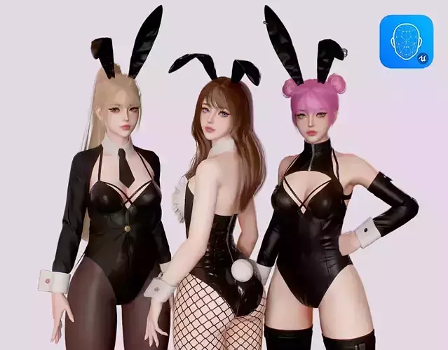 Customizable Bunny Girls Low-poly 3D model
