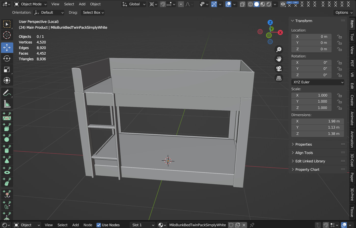 Milo Twin Bunk Bed Low-poly 3D model_10