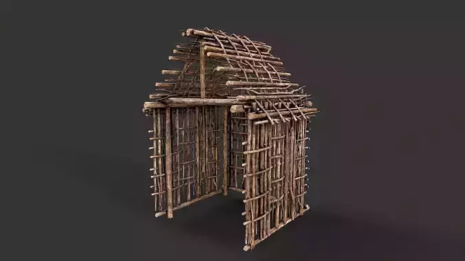 Primitive Wood Stick Jungle Shelter 2  Low-poly 3D model