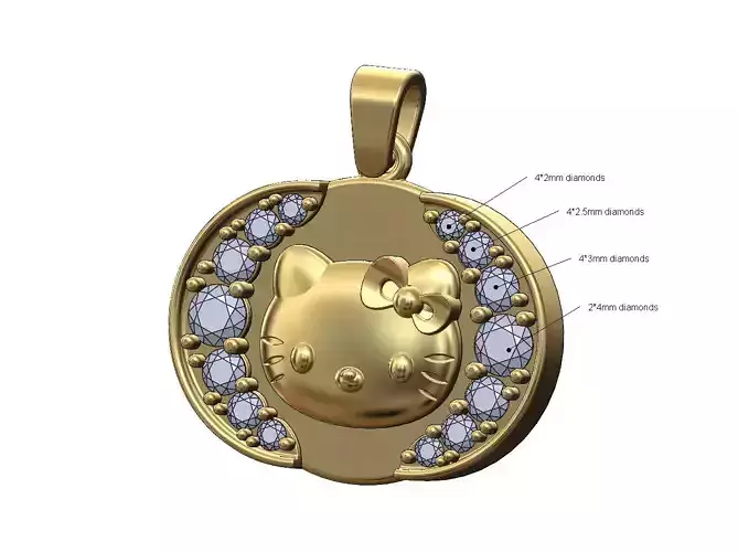 Hello kitty oblang double diamond crescent moon pendant bail