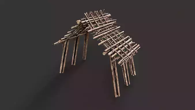 Primitive Wood Stick Jungle Shelter 9 Low-poly 3D model