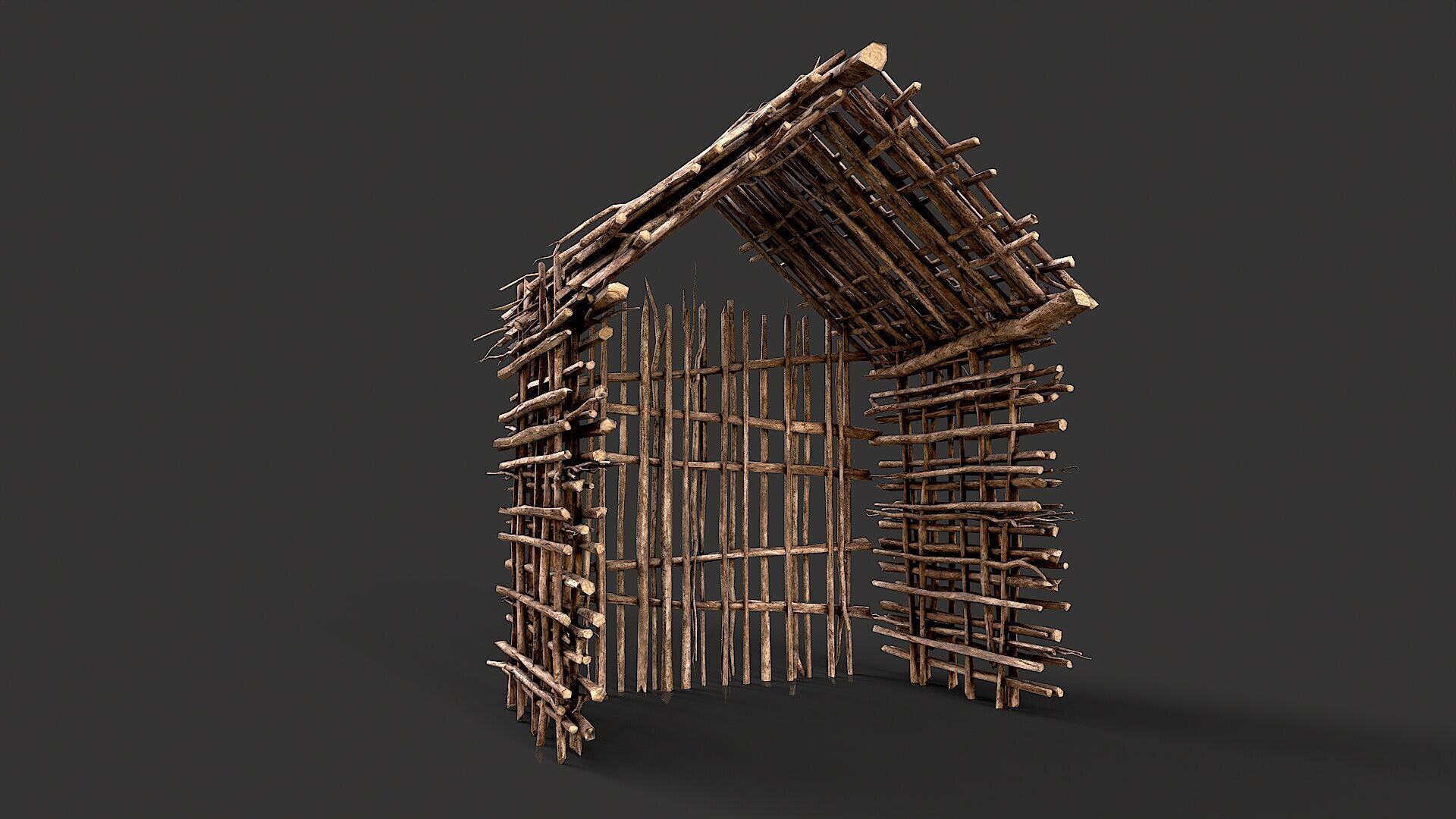 Primitive Wood Stick Jungle Shelter 10 Low-poly 3D model_4