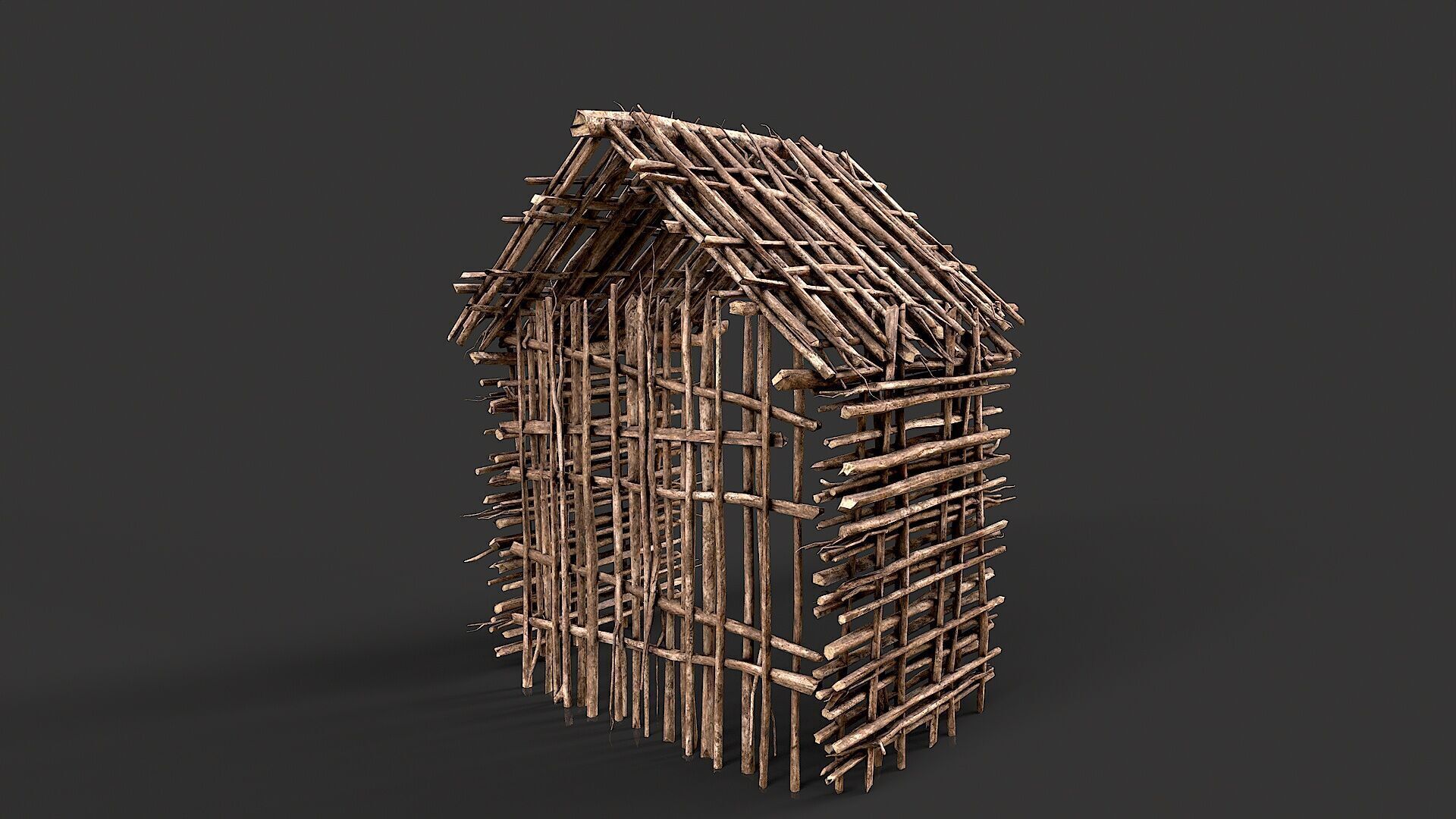 Primitive Wood Stick Jungle Shelter 10 Low-poly 3D model_3