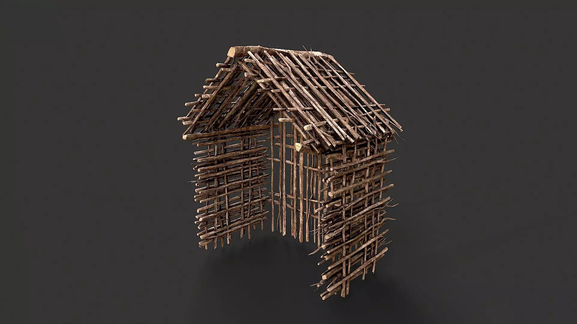Primitive Wood Stick Jungle Shelter 10 Low-poly 3D model_0