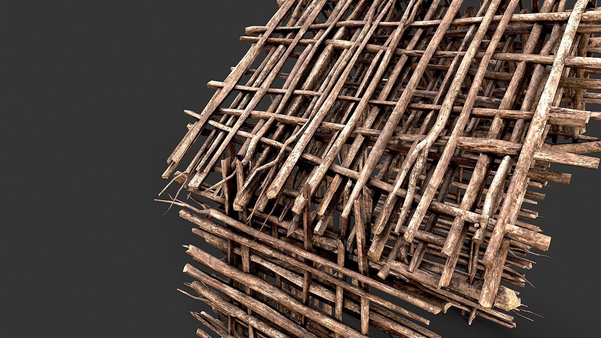 Primitive Wood Stick Jungle Shelter 10 Low-poly 3D model_2