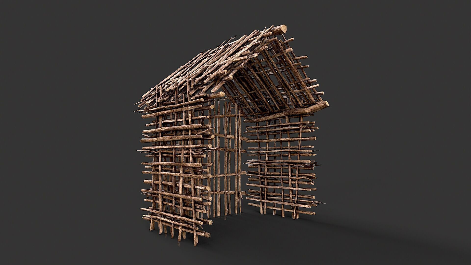 Primitive Wood Stick Jungle Shelter 10 Low-poly 3D model_1