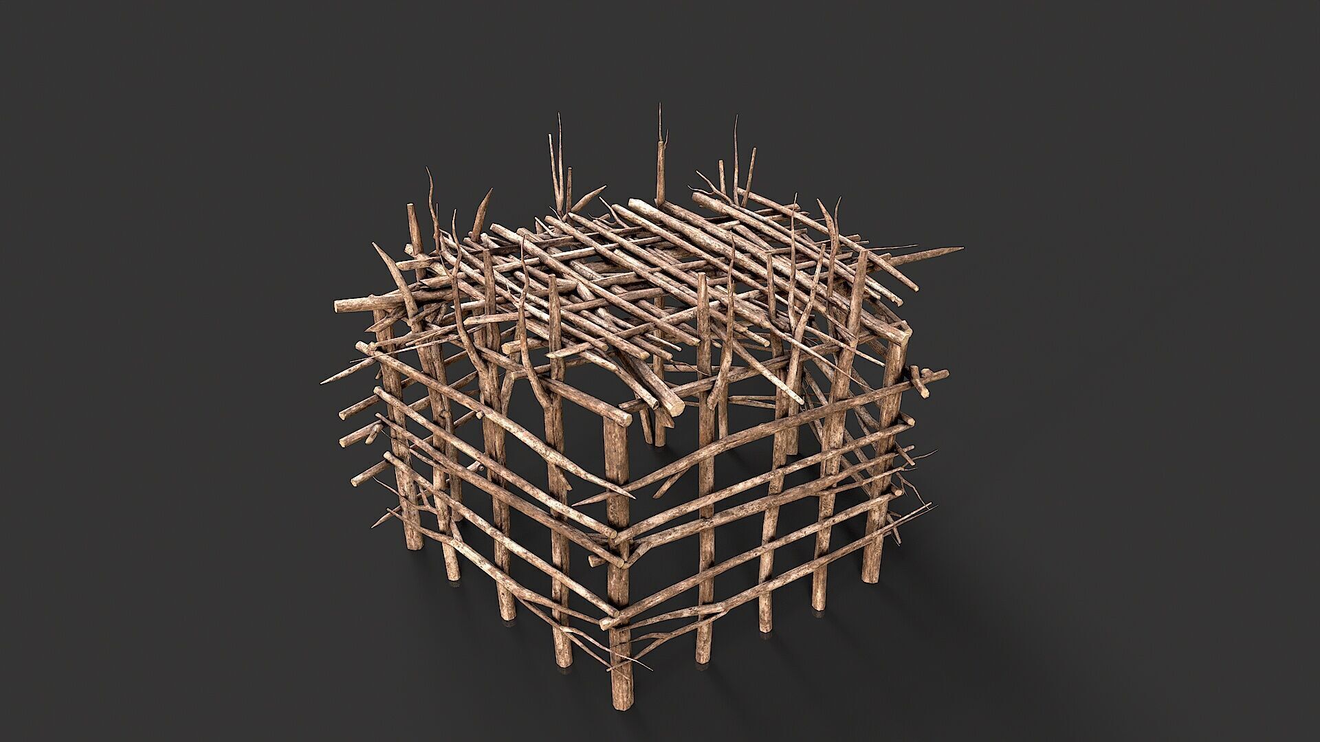 Primitive Wood Stick Jungle Shelter 11 Low-poly 3D model_2