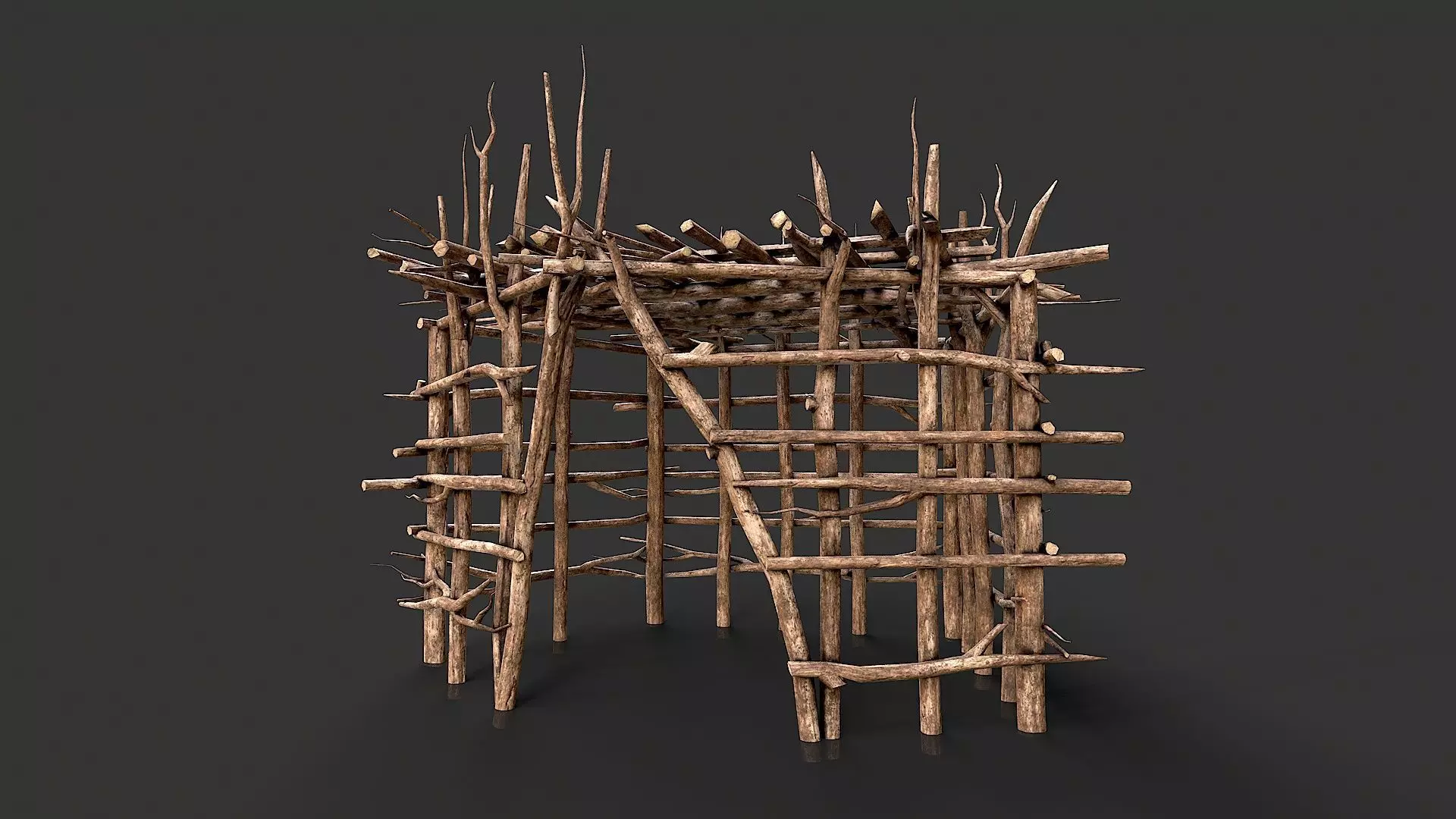 Primitive Wood Stick Jungle Shelter 11 Low-poly 3D model_0