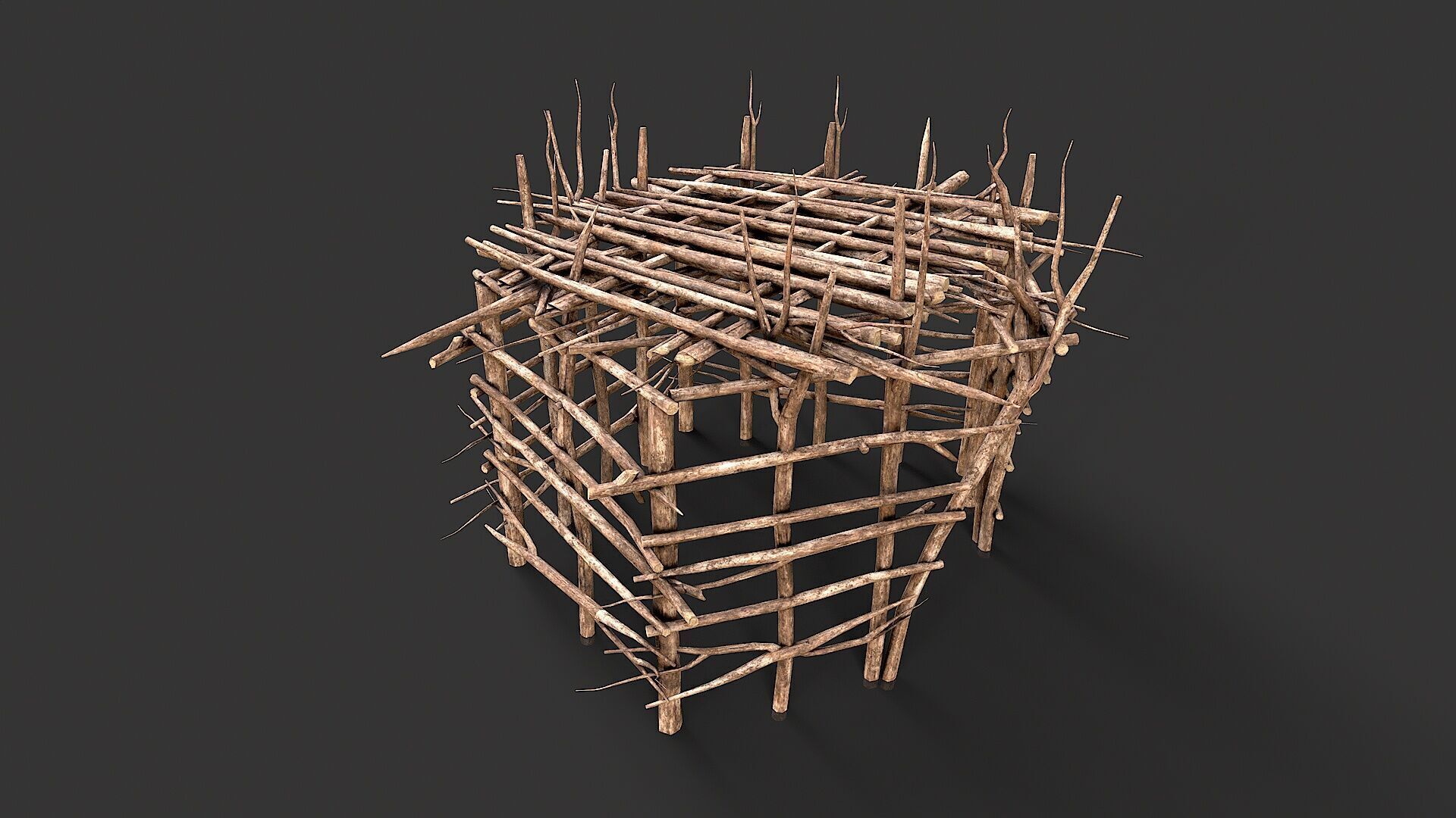 Primitive Wood Stick Jungle Shelter 11 Low-poly 3D model_3