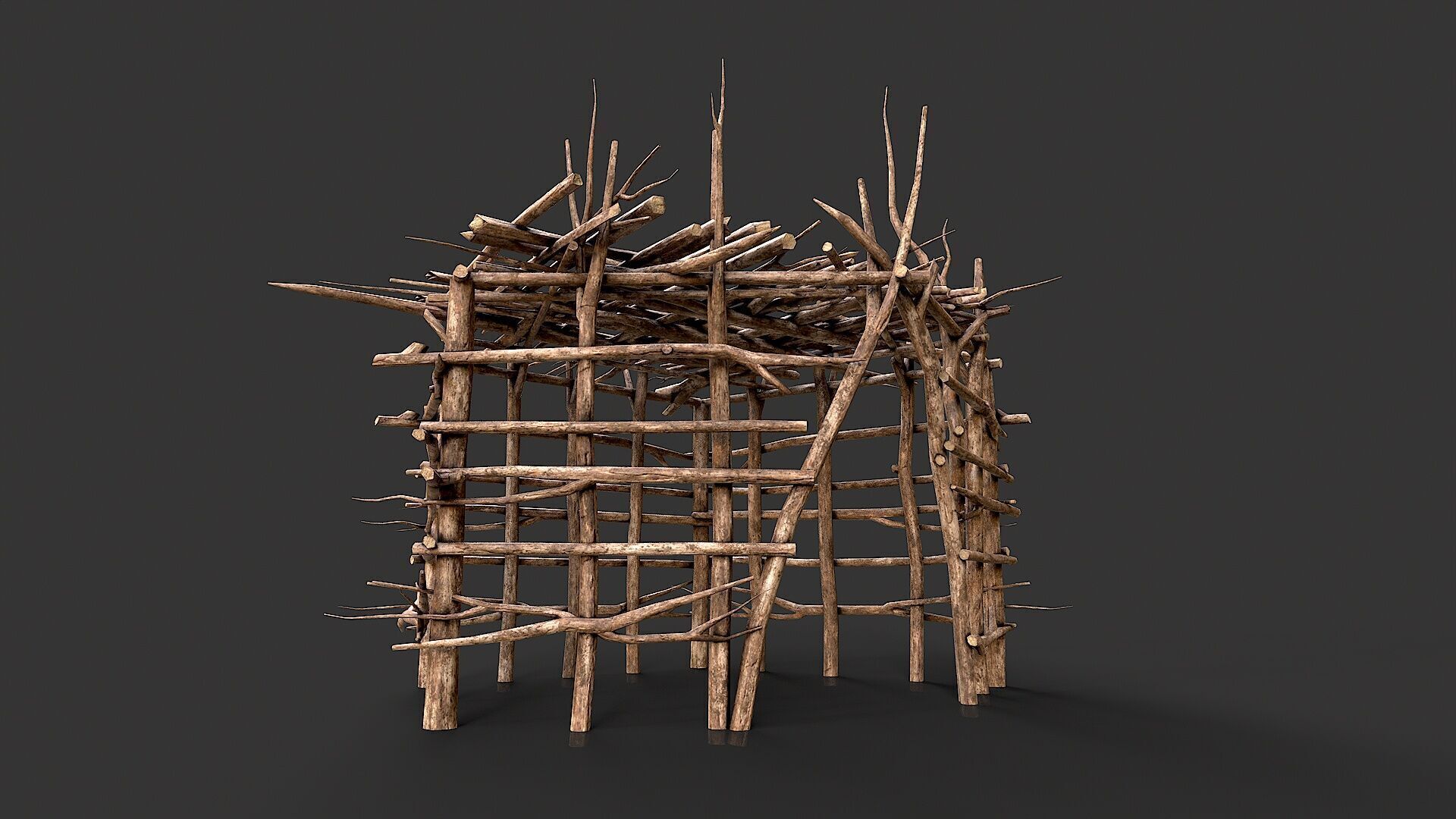 Primitive Wood Stick Jungle Shelter 11 Low-poly 3D model_1