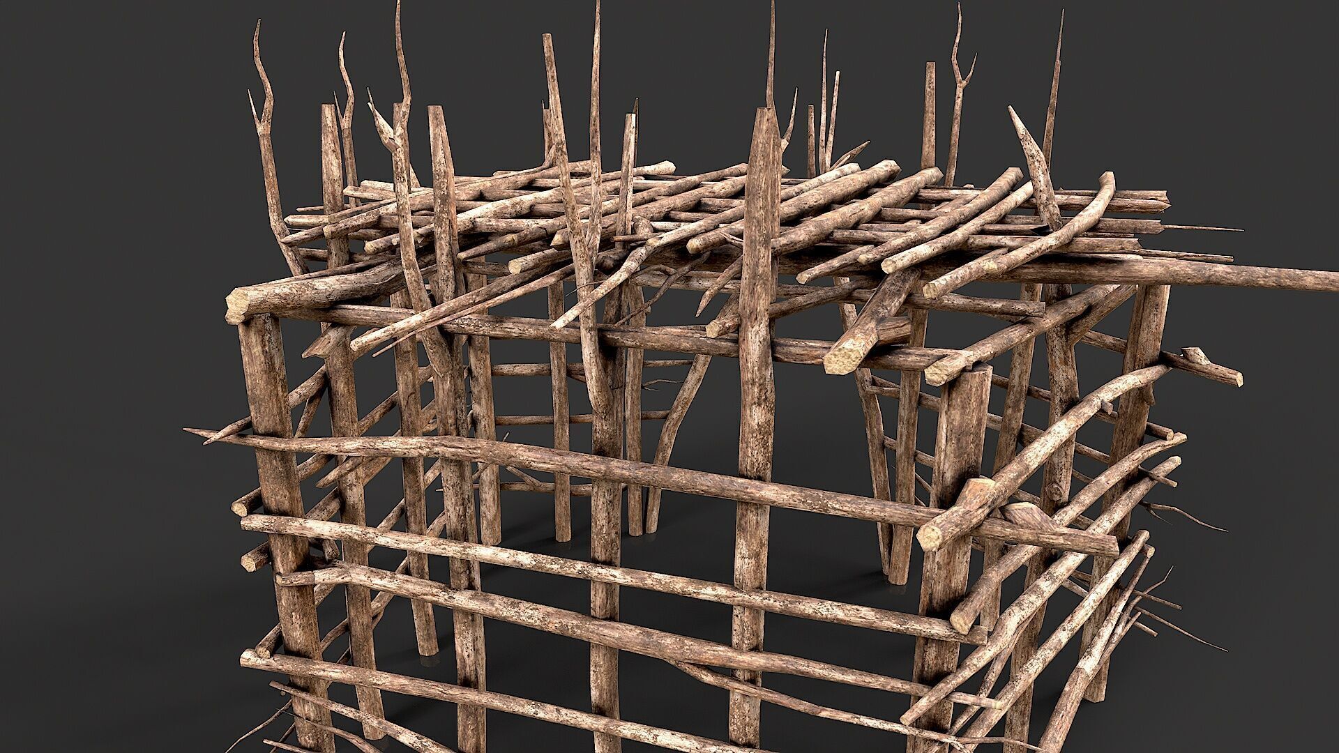 Primitive Wood Stick Jungle Shelter 11 Low-poly 3D model_4