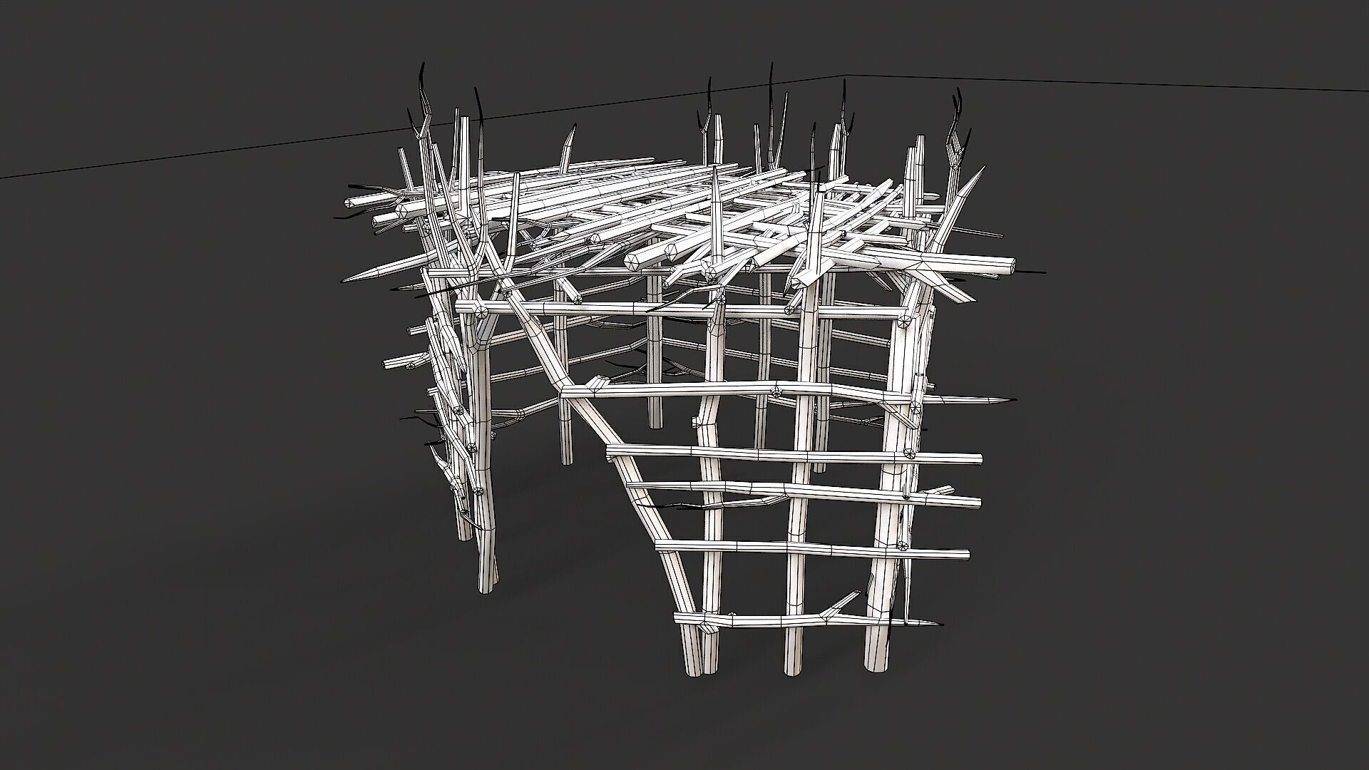 Primitive Wood Stick Jungle Shelter 11 Low-poly 3D model_5