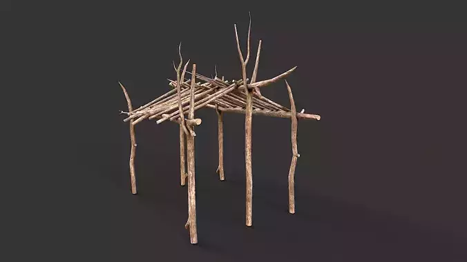 Primitive Wood Stick Jungle Shelter 13
