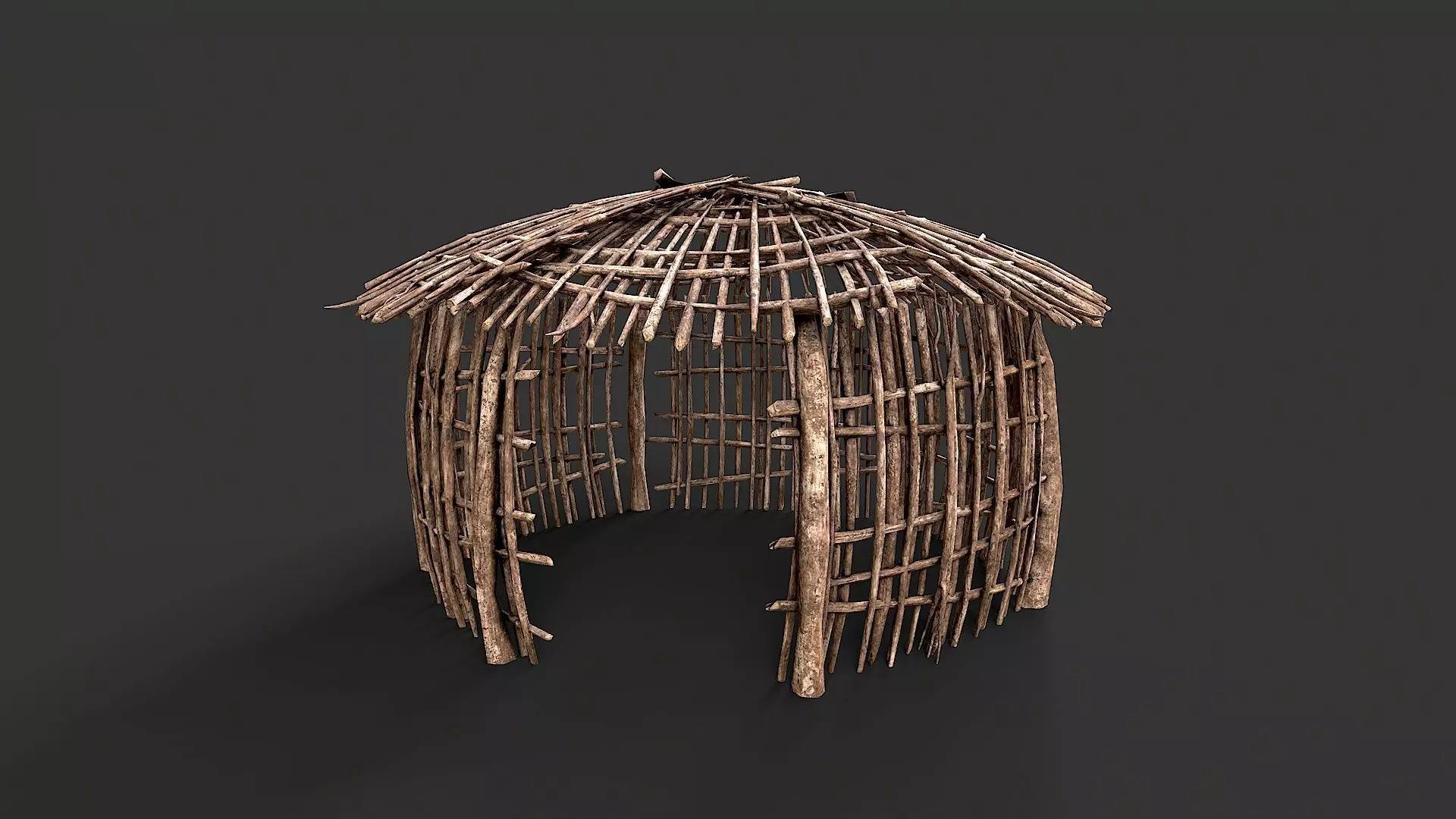 Primitive Wood Stick Jungle Shelter 15 Low-poly 3D model_0