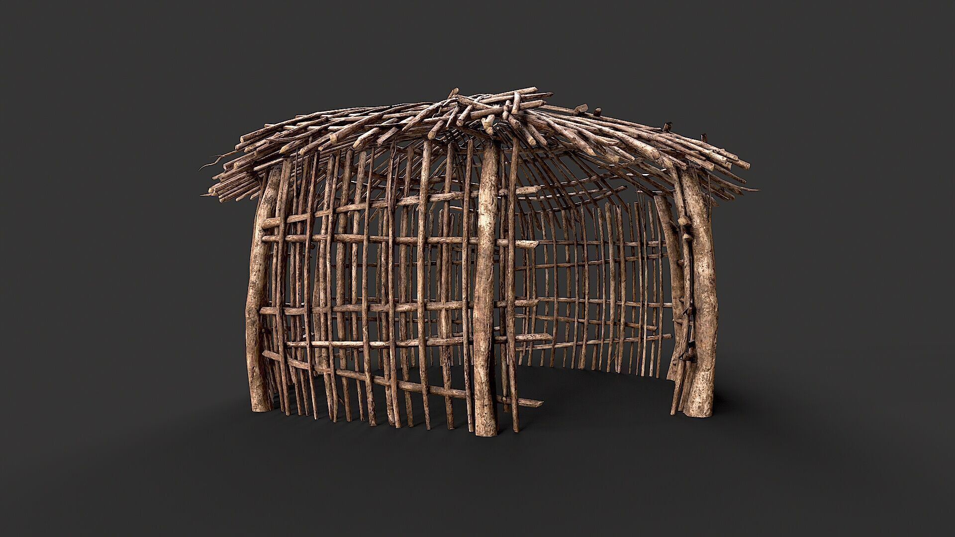 Primitive Wood Stick Jungle Shelter 15 Low-poly 3D model_1