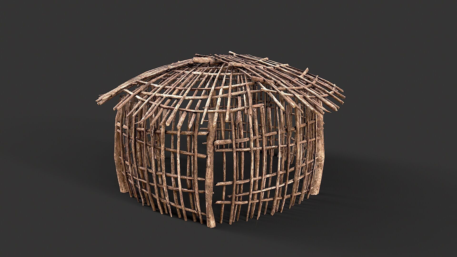 Primitive Wood Stick Jungle Shelter 15 Low-poly 3D model_4