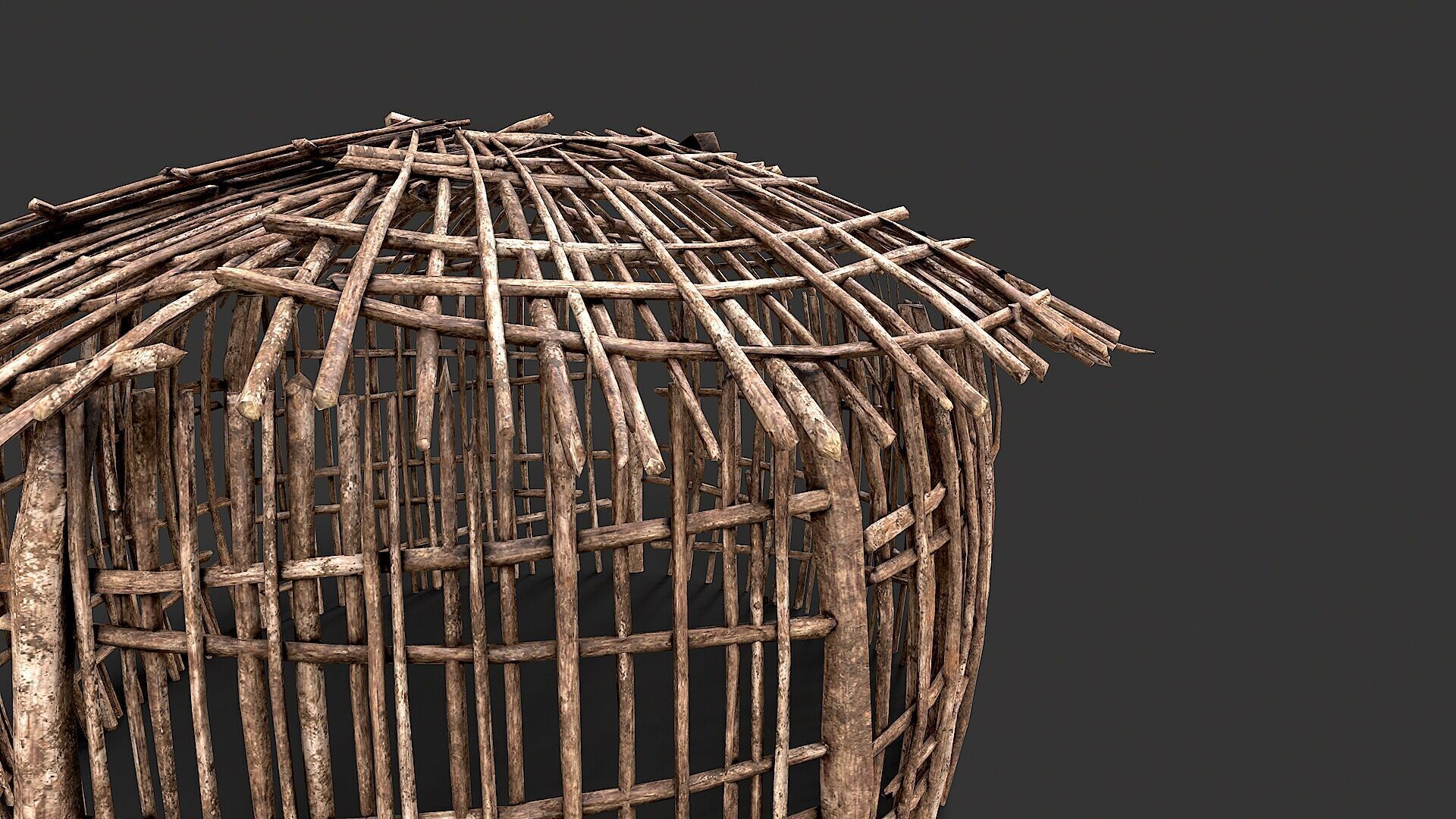 Primitive Wood Stick Jungle Shelter 15 Low-poly 3D model_2