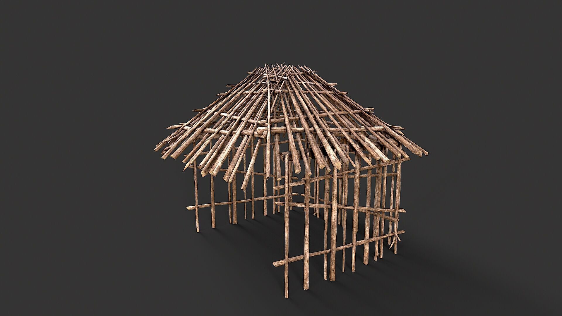 Primitive Wood Stick Jungle Shelter 16 Low-poly 3D model_3