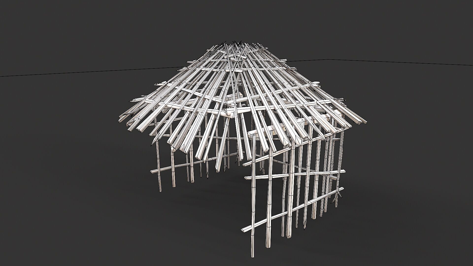 Primitive Wood Stick Jungle Shelter 16 Low-poly 3D model_5