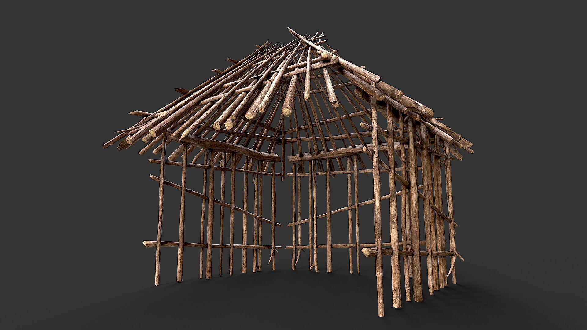 Primitive Wood Stick Jungle Shelter 16 Low-poly 3D model_2