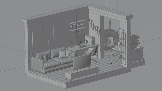 Living room isometric 3D model 6
