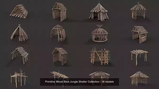 Primitive Wood Stick Jungle Shelter Collection