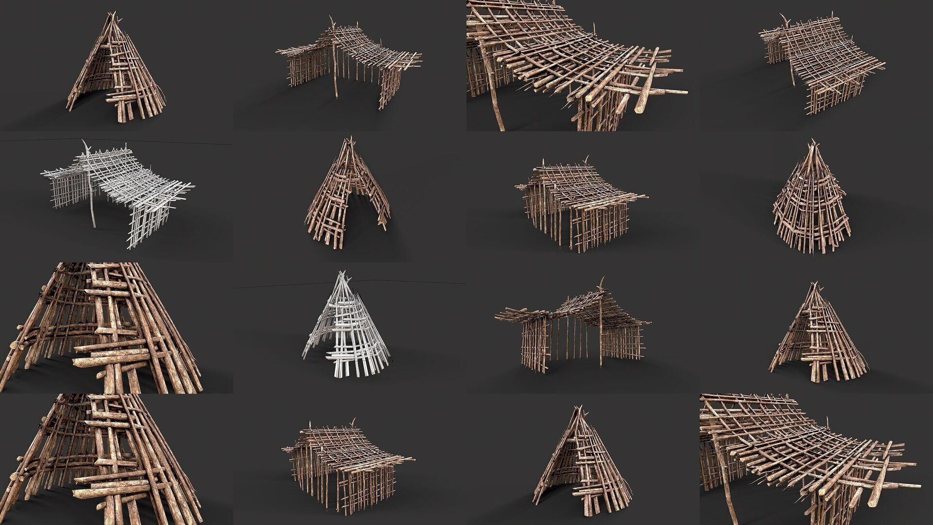 Primitive Wood Stick Jungle Shelter Collection _3