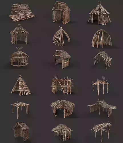Primitive Wood Stick Jungle Shelter Collection
