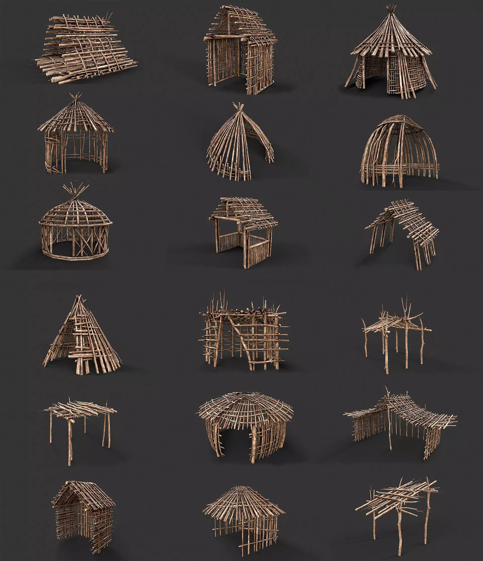 Primitive Wood Stick Jungle Shelter Collection _0